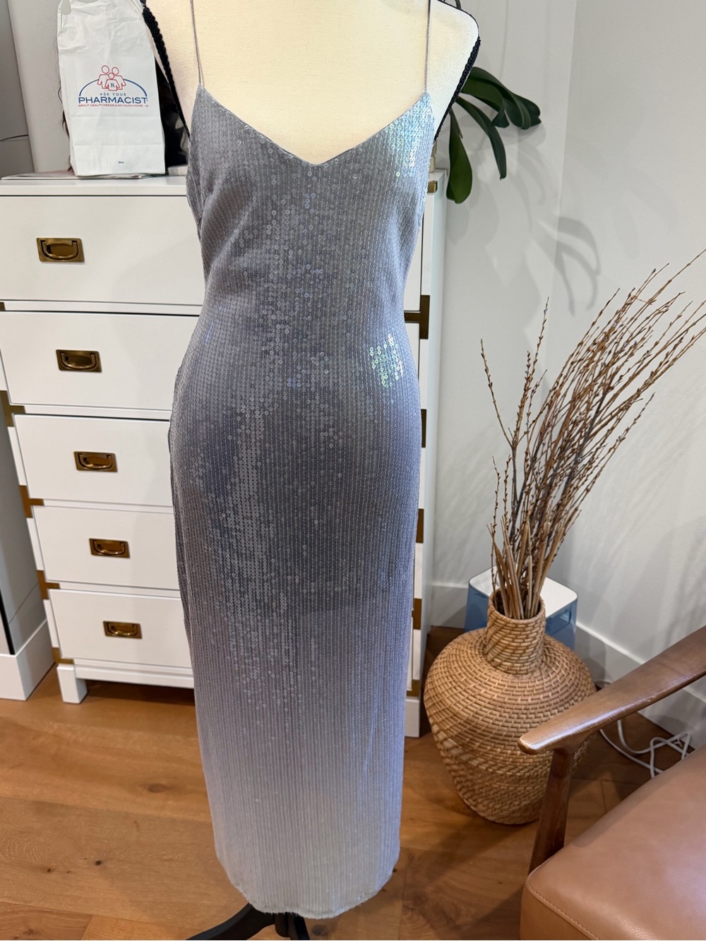 Zara Silver Sequin Maxi Slip Dress